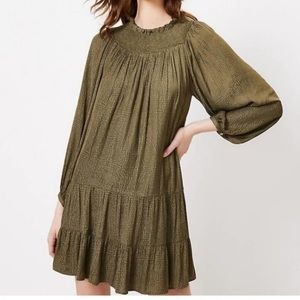 LOFT Fresh Ivy Green Smocked Yoke Swing Dress